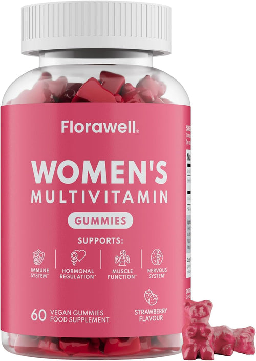 Florawell® Multivitamin Gummies for Women - 16 Key Vitamins & Minerals for Immune Support & Hormonal Regulation* - 2 Months Supply - Natural Strawberry Flavour - Vitamin Gummies for Adults